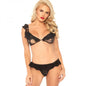 2pc Lace Ruffle Bralette And Matching Ruffle G-string. Black O/s