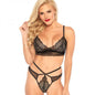 2pc Sweetheart Lace Bralette And Matching Strappy Cut Out G-string. Black Sml/med